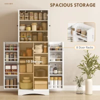 HOMCOM 64" Tall Kitchen Pantry Cabinet, Kitchen Cabinet with Soft-Close Acrylic Doors, 10 Shelves, 8 Door Racks, White(m-4)