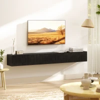 HOMCOM 71" Floating TV Stand for TVs up to 72 Inch, Wall Mount Media Console with 2 Fluted Flip-Down Doors, Cable Hole, Black(m-7)