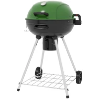 Outsunny 21" Kettle Charcoal BBQ Grill Barbecue Smoker with 360 sq.in. Cooking Area, Wheels, Ash Catcher, Green(m-1)