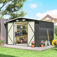 Outsunny 10' x 8' Metal Shed, Heavy Duty Outdoor Storage Shed with 4 Vents and Lockable Double Doors, Dark Grey(m-1)