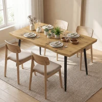 HOMCOM Dining Table Modern Nordic Kitchen Table Seats 4 People Thick Curved Tabletop Oak Grain Black 43.3" x 27.6" x 29.5"(m-8)