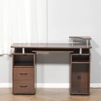 HOMCOM Multi-Function Computer Desk Home Office Workstation with Sliding Keyboard Tray, Elevated Shelf, Drawers and CPU Stand, Brown(m-6)