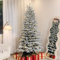 HOMCOM 7.5ft Snow Flocked Artificial Christmas Tree, Pre-Lit Christmas Tree with 500 LED Lights and 1264 Branch Tips, Green(m-10)
