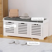 HOMCOM Upholstered Shoe Cabinet Storage Bench with Padded Cushion, with 3 drawer Enough Storage Space Bench Stool for Living Room Entryway Furniture, White(m-6)
