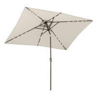Outsunny 6' x 10' Patio Umbrella with 22 LED Solar Lights and Tilt, Rectangular Outdoor Table Umbrella with Crank, Beige(m-9)
