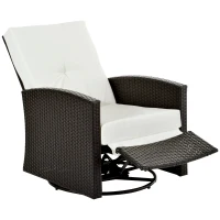 Outsunny Outdoor Wicker Swivel Recliner Chair, Reclining Backrest, Lifting Footrest, 360° Rotating Basic, Water Resistant Cushions for Patio, Cream White(m-1)