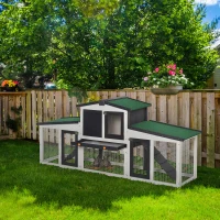 PawHut Wooden Large Rabbit Hutch with Double Runs, Removable Tray, Ramps, Roof, 78" x 19" x 34", Outdoor Use, Gray(m-2)