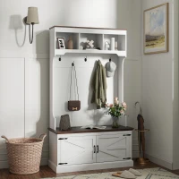 HOMCOM 3-in-1 Hall Tree with Bench, Coat Rack with Shoe Storage, White Wood Grain(m-8)