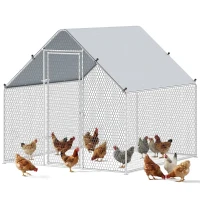 PawHut Metal Chicken Coop with Water- and UV-Protection Cover for Backyard Hen, Duck, Rabbit, 6.6' x 6.6' x 6.6'(m-9)