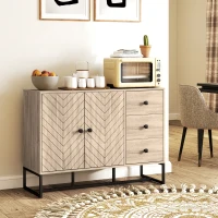 HOMCOM Modern Sideboard, 42.5" Buffet Cabinet with Adjustable Shelves and 3 Drawers, Coffee Bar Cabinet with 2 Doors, Oak(m-8)
