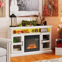 HOMCOM 48" Fireplace TV Stand for TVs Up to 55 Inches, Media Entertainment Center with 3D Flame, Adjustable Shelves, White(m-8)