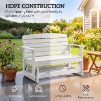 Outsunny Patio Glider Bench w/ HDPE Slatted Double Rocking Chair, White(m-5)