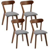 HOMCOM Dining Chairs Upholstered Linen-Look Kitchen Chairs Rubberwood Legs Set of 4 Grey and Brown(m-13)
