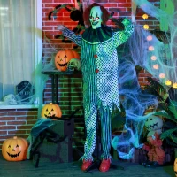 HOMCOM 6' Clown Animatronic, Red Haired Life Size Outdoor Halloween Decoration with Motion Activated Sound & Light Up Eyes(m-10)
