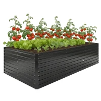 Outsunny 8 x 4 x 2ft Galvanized Raised Garden Bed, Reinforced Outdoor Planter Box with Open Bottom, Black(m-9)