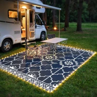 Outsunny Reversible Outdoor Rug Carpet with LED Lights, 10' x 8' PP Straw Rug with Carry Bag and Ground Stakes(m-10)