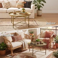 HOMCOM Coffee Table for Living Room, 24" Round Center Table with Hammered Tray Top and Metal Frame for Bedroom, Gold(m-2)