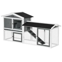 PawHut 69"L Wooden Rabbit Hutch Pet Playpen Bunny House Enclosure with Run Box, Slide-out Tray, Ramp, White(m-9)