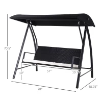 Outsunny 3 Person Wicker Porch Swing Chair Outdoor Rattan Patio Sling Hammock w/ Canopy(m-3)