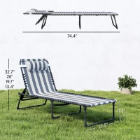 Outsunny 2 Folding Chaise Lounge Pool Chairs with 4-Position Reclining Back, Pillow, Breathable Mesh & Bungee Seat, Blue White(m-3)