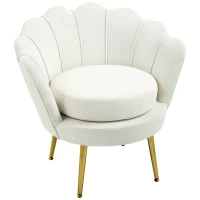 HOMCOM Modern Accent Chair, Velvet-Touch Fabric Leisure Club Chair with Gold Metal Legs for Bedroom, Cream White(m-9)