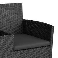 Outsunny Patio Furniture w/ Mid-Table PE Rattan Loveseat w/ Cushion, Black(m-11)