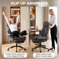 HOMCOM Cross Legged Office Chair w/ Footrest, 396 lbs Reclining Computer Desk Chair w/ High Back, Flip-up Armrests, Dark Gray(m-5)