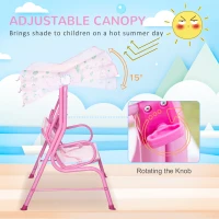 Outsunny 2-Seat Kids Porch Swing Chair, Children Outdoor Patio Furniture Lounge Chair for Garden, with Adjustable Canopy, Seat Belt, Mermaid Pattern, for 3-6 Years Old, Pink(m-5)