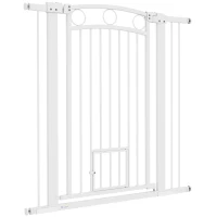 PawHut 42" Extra Tall Dog Gate w/ Cat Door, 2 Extension Kits, for Doorways, Hallways, Stairways, 30"-41" Width(m-2)