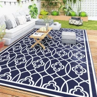 Outsunny Reversible Outdoor Rug, Waterproof Plastic Straw with Carry Bag, 9' x 18', Blue & White Lantern(m-10)