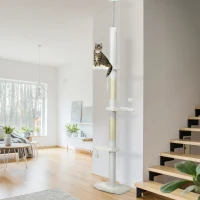 PawHut 88.5"-100.5" Floor to Ceiling Cat Tree, Cat Tower with Scratching Posts, Cloud Shaped Platforms, Dangling Balls, White(m-1)