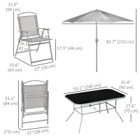 Outsunny 8 Piece Patio Set with Umbrella, 6 Folding Chairs, Rectangle Table, Outdoor Dining Set for 6 with Mesh Seat, Grey(m-3)