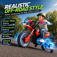 Qaba 12V Kids Electric Motorcycle, Ride on Motorcycle with Training Wheels, Rear Suspension, Horn for 3-6 Years, Red(m-4)
