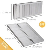 HOMCOM 3ft Textured Aluminum Folding Wheelchair Ramp, Portable Threshold Ramp, for Scooter Steps Home Stairs Doorways(m-3)