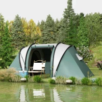 Outsunny 4 Person Camping Tent with 2 Bedrooms and Living Area, 3000mm Waterproof Family Tent for Fishing Hiking, Army Green(m-1)