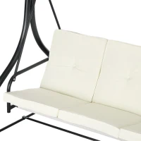 Outsunny Convertible Patio Swing Bed with Canopy and Cushions, 3 Seater Porch Swing for Outdoor, Backyard, Garden, Cream White(m-9)