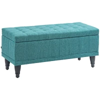 HOMCOM Storage Ottoman, Linen Fabric End of Bed Bench with Button Tufted Storage Bench for Bedroom, Green(m-9)