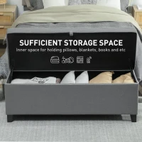 HOMCOM Storage Ottoman Bench, Foot Rest with Safety Hinges, 47 Inches Linen Storage Chest for Living Room, Dark Grey(m-4)