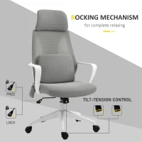 Vinsetto Ergonomic Home Office Mesh Desk Chairs, Computer Task Chair with Massage Lumbar Cushion, Adjustable Seat & Headrest,  Rocking Function, Grey(m-5)