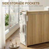HOMCOM Bamboo Laundry Hamper with Removable Drawstring Bag and Side Storage Pockets, 47 Gal, Natural(m-7)