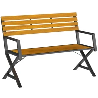 Outsunny Outdoor Garden Bench, Patio Bench with Backrest and Armrests, 2-Person Garden Seating(m-9)