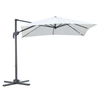 Outsunny 8ft x 8ft Square Offset 360 Cantilever Market Patio Umbrella with Cross Base Off White(m-11)