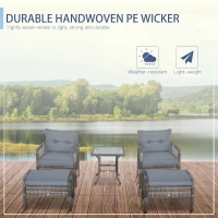 Outsunny 5-Piece PE Wicker Patio Furniture Set, Conversation Set with Outdoor Ottomans, Table & Chairs, Small Balcony Furniture for Apartments, Steel, Gray(m-7)