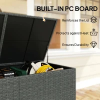 Outsunny 162 Gallon Rattan Deck Box with Wheels, Wicker Outdoor Storage Box with Waterproof Zippered Liner, Safe Pneumatic Rod(m-6)
