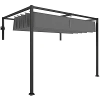 Outsunny 10' x 7' Lean To Pergola, Metal Pergola with Retractable Roof for Grill, Garden, Patio, Deck(m-2)