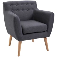 HOMCOM Linen Upholstery Armchair, Mid-Century Modern Accent Chair with Wood Frame and Thick Padding, Dark Grey(m-2)