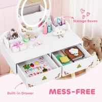 Qaba Kids Vanity Set with Mirror, Stool, 3-Colour LED Lights, Girls Dressing Table Pretend Play for Kids Room, Pink(m-6)