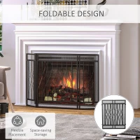 HOMCOM 3-Panel Folding Fireplace Screen, Metal Mesh Fire Spark Guard for Wood Burning, 49.5" x 31.5", Black(m-5)