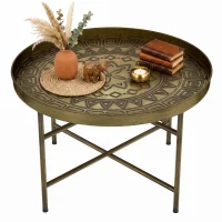 HOMCOM Coffee Table for Living Room, 24" Round Center Table with Hammered Tray Top and Metal Frame for Bedroom, Gold(m-1)