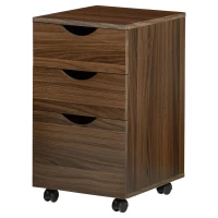 HOMCOM 3 Drawer Mobile File Cabinet with Wheels, Wood Filing Cabinet for Home Office, Rolling Under Desk Cabinet, Brown Wood Grain(m-26)